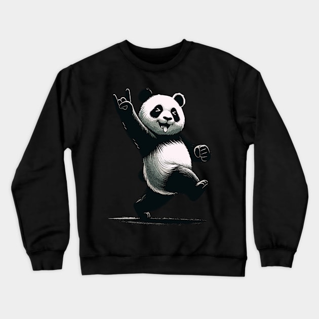 Retro Panda Rock Music Gift Funny Panda Crewneck Sweatshirt by KsuAnn